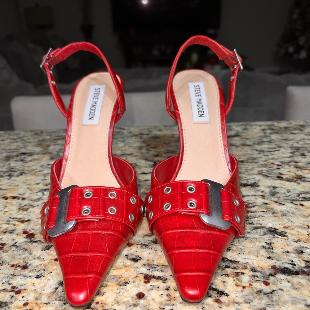 Steve Madden Red Croc-Patterned Heels